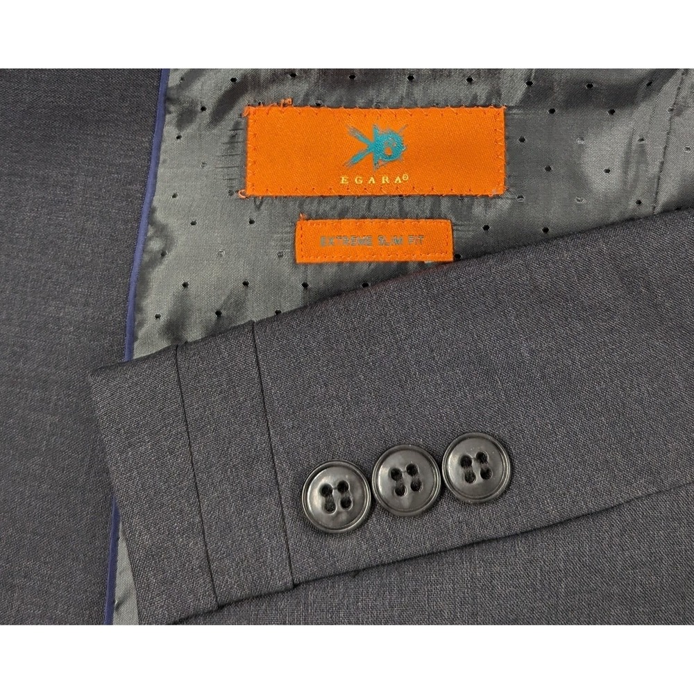 Egara Blazer Suit Sports Jacket 36R Extreme Slim Fit Gray Crosshatch Wool Blend